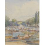 Alfred Rawlings (1855-1939). Figures punting possibly Henley, watercolour, signed, label verso, 34cm