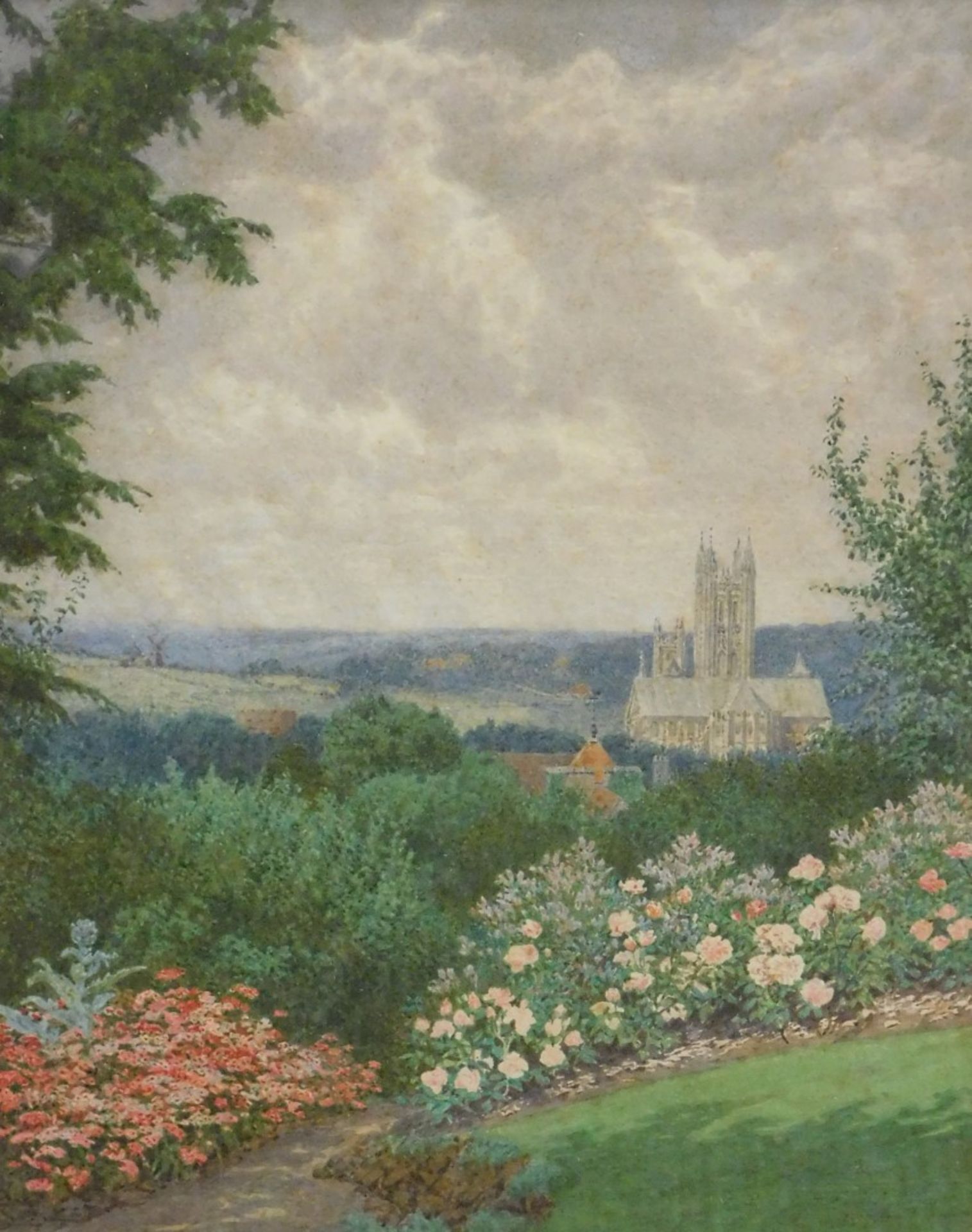 William Biscombe Gardner (1849-1919). Canterbury Cathedral, garden in the foreground, watercolour, s