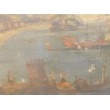 Italian School. Figures before water and boats, oil on canvas, Arthur Johnson and Sons label lot 55