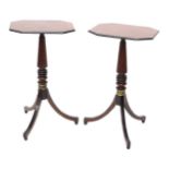 A pair of 19thC occasional tables, each with a rectangular canted top with ebonised moulded border o