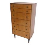 An E. Gomme for G-Plan walnut chest of drawers, of plain form with six graduated drawers, with part