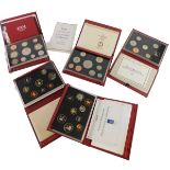 Various Royal Mint deluxe coin proof sets, 1996, 1992, 1994, 2001, 1988 (5)