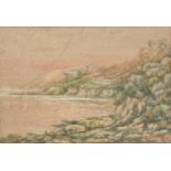 J. Stacey (19thC). Figure in a rowing boat on lake before mountains, watercolour, signed, Windsor Ho