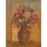 20thC School. Still life vase of flowers, oil on board, unsigned, 40cm x 29cm.