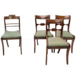 A set of three 19thC mahogany dining chairs, with horizontal splats, on sabre legs, and a further si