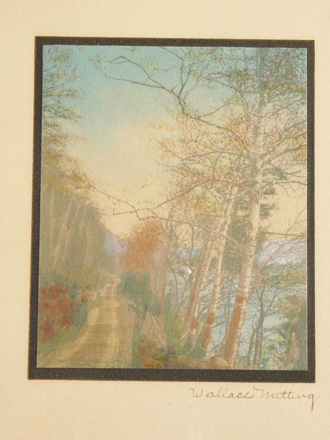 Wallace Nutting. Landscape, possibly New England, print, signed, 10cm x 9cm