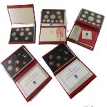 Various Royal Mint deluxe coin proof sets, 1997, 1991, 2003, 1991, 1994 (5)