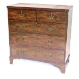 A 19thC figured mahogany chest of drawers, of plain form with an arrangement of two short and three