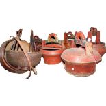 A quantity of Chinese red lacquered vessels, food carriers, baskets, etc., some decorated. (AF) This