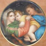 A Firenze porcelain plaque after Raphael, fleur de lys mark and signature verso, 15cm diameter, glaz
