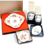 A Royal Crown Derby porcelain Derby Posies pattern twin handled dish, further small box, Wedgwood Wi