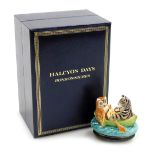 A Halcyon Days The Owl and The Pussycat enamel and porcelain bonbonniere, inscribed 1998, 5.5cm high