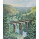 English School (20thC). The Monsal Viaduct, Monsal Dale, Derbyshire, oil on canvas board, signed Bu