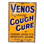 A 20thC enamel sign for Venos Lightning Cough Cure, for Coughs, Cold, Flu, Bronchitis, Asthma, and C