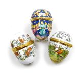 Three Halcyon Days enamel Easter egg trinket boxes, for 2000, 1986, and another undated, each 6.5cm