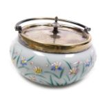 A Victorian turquoise opaline glass and plated biscuit barrel, with foliate engraved lid, the body e