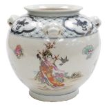 An early 20thC Chinese famille rose vase, decorated with a band of deities in garden settings and an