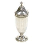 A George V silver sugar sifter, of fluted form, with a pierced lid, Birmingham 1930, 5.31oz,