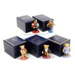 Five Halcyon Days porcelain Teddy Of The Year figures, to include 1994, 1996, etc., boxed.