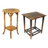 A Victorian bamboo and cane octagonal occasional table, raised on outswept legs united by a square u