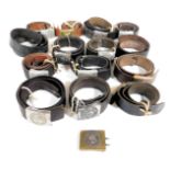 Ten World War II German leather belts, with belt buckles, three other leather belts with later buckl