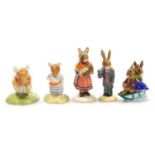 Two Royal Doulton Bramley Hedge figures, modelled as Pebble, DBH41, and Basil, DBH38, Bunnykins figu