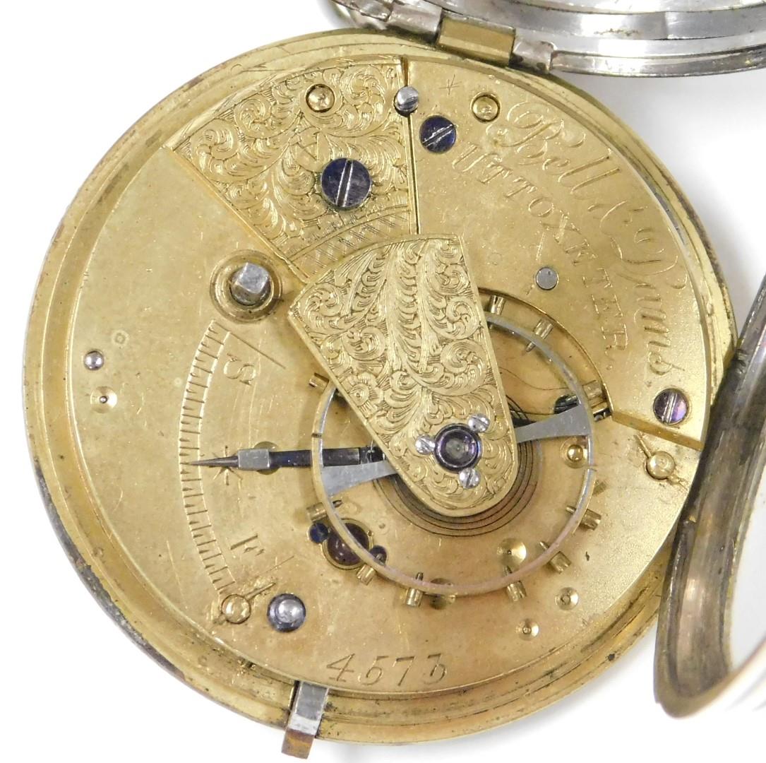 A Victorian gentleman's silver cased pocket watch, open faced, key wind, circular silver dial with e - Bild 3 aus 3