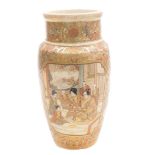 A Meiji period Japanese Satsuma vase, of cylindrical tapering form, decorated with reserves of figur