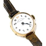 An early 20thC rose gold cased wristwatch, for Elkan & Company, 129 Strand London, circular enamel d
