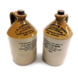 A pair of mid century two tone stoneware brewery flagons, for J H Jones & Sons (Beverages) Ltd, Beve