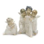 A Lladro porcelain figure of three cherubs, singing from a music sheet, and a further figure of a ch