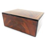 A Reindeer mahogany and cross banded humidor, with a fitted interior, 13cm high, 31cm wide, 22cm dee