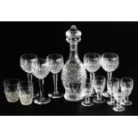 A group of Waterford Colleen pattern crystal, comprising a decanter and stopper, five hock glasses,