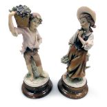 A pair of Capodimonte figures, modelled by G Armani, of a girl with a basket of flowers, and a boy h