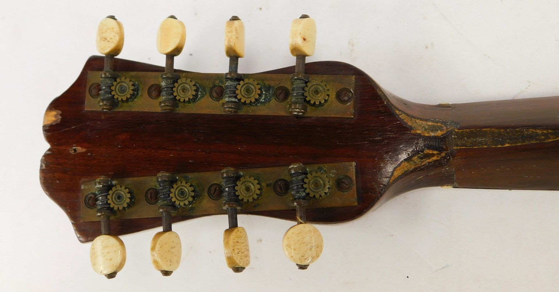 A Neopolitan mandolin, with tortoiseshell applied detail, with an ebonised stem and bone tuning pins - Image 7 of 8