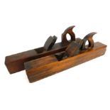 Two vintage wood block planes, comprising W G Greenslade of Bristol, stamped E, and another unmarked