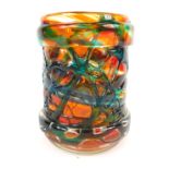 A Mdina Art glass vase, with applied glass beading, on orange and blue ground, 11cm high.