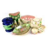 A group of Maling lustre wares, comprising Rosalind pattern green side dish, salt and pepper pots, f