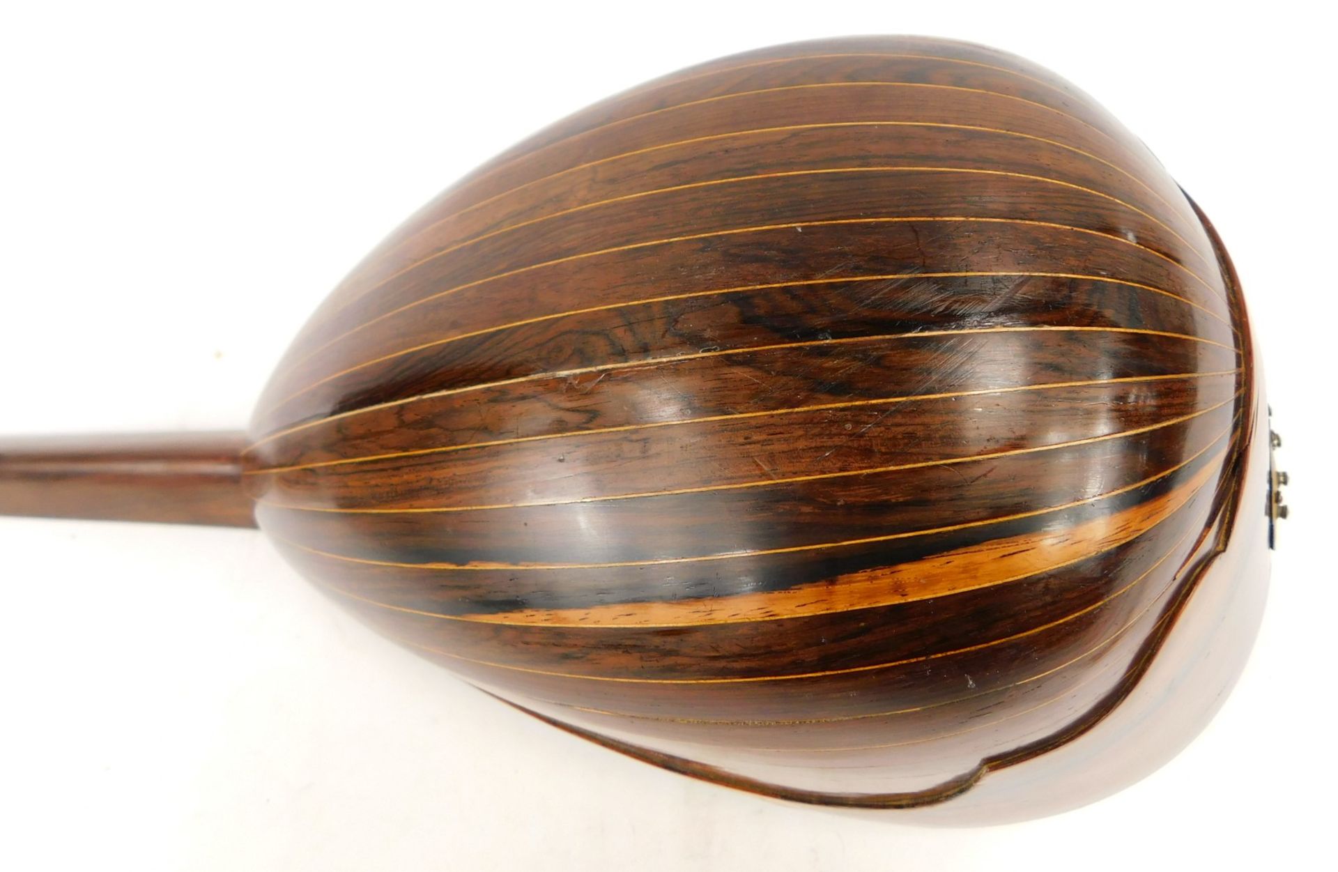 A Neopolitan mandolin, with tortoiseshell applied detail, with an ebonised stem and bone tuning pins - Image 6 of 8