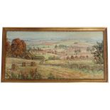 Mary Mossman (20thC School). Cattle scene, Cotswold View, oil on board, signed with artist label to