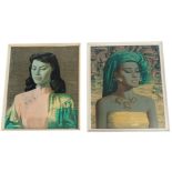 After Tretchikoff. Asian females, print on board, 61cm x 49cm, framed. (2)