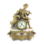 A 19thC French marble and gilt metal mantel clock, the enamel Arabic numeral dial, with eight day mo