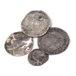 Various coinage, to include Elizabeth I 1576 hammered sixpence, 1630 Charles I coin, other worn coin