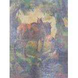 Tom Hamson. Forest scene with horse and rider, oil on canvas, signed lower right, 50cm x 37cm.
