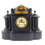 A 19thC black slate mantel clock, with Arabic numeral dial, enamelled chapter ring, eight day moveme