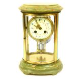 Withdrawn pre sale by vendor. A French green onyx four glass mantel clock, with a circular bevelled
