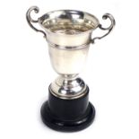 An Edward VIII silver two handled trophy, of plain form with raised banding, Birmingham 1936, raised