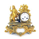 A 19thC French gilt metal mantel clock, the enamel Roman numeric dial for Henry Marc Paris, eight da