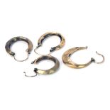 Two pairs of 9ct gold hoop earrings, each of hammered design, 3.8g.