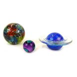 Two Glass Eye Studio paperweights, comprising Rings of Saturn, and another of floral swirl and bubbl